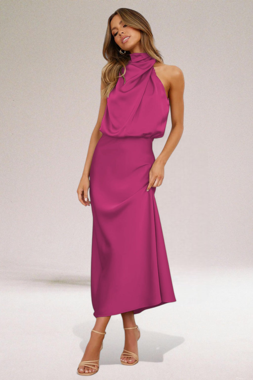 Katie™ | Glamorous Satin Halterneck Dress